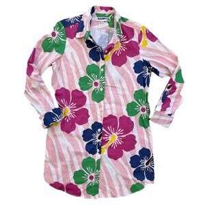Sammy B Colorful Hibiscus Pop Color Blouse Women’s Medium Blouse Button Down